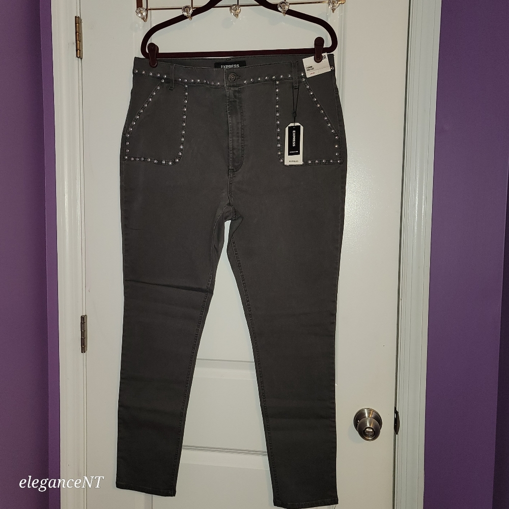 Express High Rise Studded Gray Legging Jeans Sz: 18 NWT